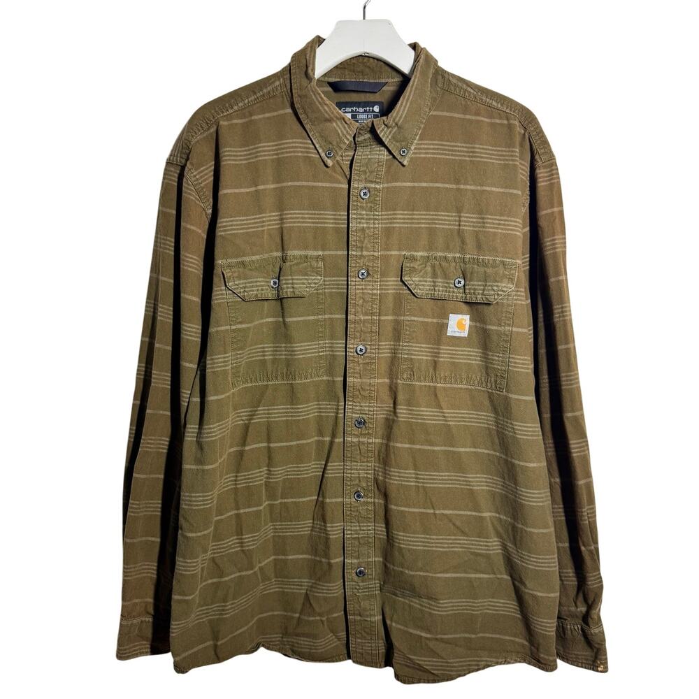 Carhartt Loose Fit Midweight Flannel Long Sleeve Work Shirt Men L Green Cotton